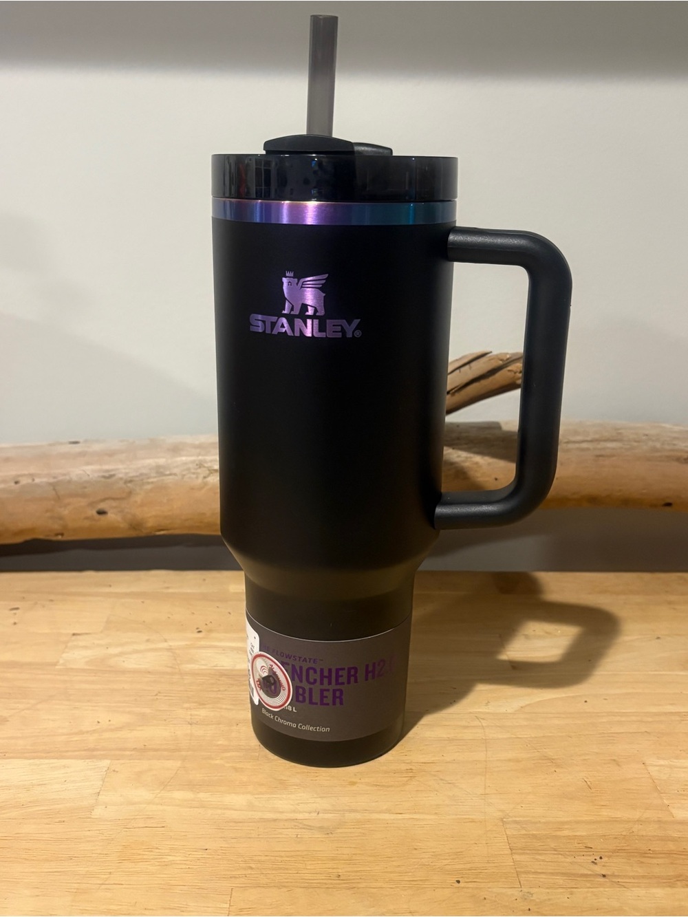New 40oz Stanley H2.O Black Chrome Quencher Travel Mug with Iridescent Accent